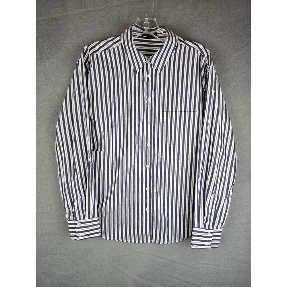 Quince Shirt Womens S Blue White Hudson Stripe Poplin Boyfriend Coastal Preppy